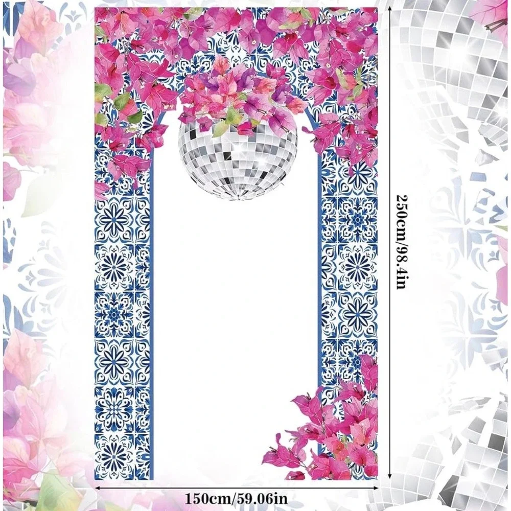 NWT Mindsoft Mama Disco Party Porch Door Banner Backdrop Blue Pink 98x59